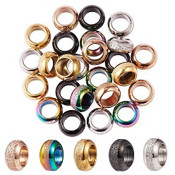 Mixed Color 25Pcs 5 Colors Ion Plating(IP) Frosted 201 Stainless Steel European Beads, Large Hole Beads, Rondelle, Mixed Color, 8x4mm, Hole: 5mm, 5pcs/color
