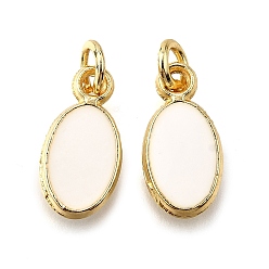 Белый Латунь эмаль прелести, с целью перехода в кольце, овальный шарм, стойки покрытие, без кадмия и без свинца, долговечный, золотые, белые, 12x6x2 мм, отверстие : 2.6 мм