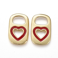 Dark Red Brass Enamel Pendants, Real 18K Gold Plated, Long-Lasting Plated, Lock with Heart, Dark Red, 16.5x10.5x1.7~1.9mm, Hole: 4.5x6.5mm