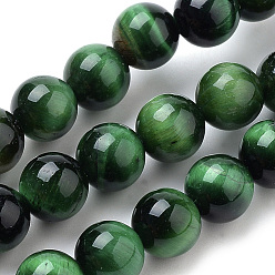 Green Natural Tiger Eye Beads Strands, Dyed, Round, Green, 6mm, Hole: 1mm, about 63pcs/strand, 15.35 inch(39cm)