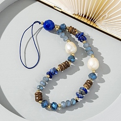 Sodalite Natural Sodalite Chip Beads Mobile Straps, with Glass Beads, Mobile Decoration, 30cm