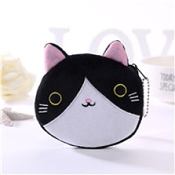 White Cute Cat Velvet Zipper Wallets with Tag Chain, Coin Purses, Change Purse for Women & Girls, White, 12.5x11.5cm