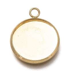 Real 18K Gold Plated 304 Stainless Steel Pendant Cabochon Settings, Plain Edge Bezel Cups, Flat Round, Real 18K Gold Plated, Tray: 16mm, 21.5x18x2mm, Hole: 2.4mm