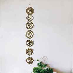 Coconut Brown Bohemian Meditation Energy Symbol Wood Coasters, 7 Chakra Yoga Wall Art Cup Mat, Also as Pendant Decorations, with Rope, Coconut Brown, 1000mm