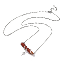 Красный Агат Натуральный сердолик (окрашенный и термически обработанный), ограненная заостренная проволока в форме пули, обернутая латунной цепочкой в виде звезды., стойки покрытие, платина, 26.10 дюйм (66.3 см)