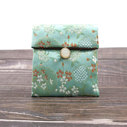Pale Turquoise Chinese Style Satin Jewelry Packing Pouches, Gift Bags, Rectangle, Pale Turquoise, 10x9cm