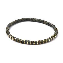 African Jade Natural African Jade Stretch Beaded Bracelets, with Electroplated Non-magnetic Synthetic Hematite Beads, Flat Round, Inner Diameter: 2-1/4 inch(5.8cm)