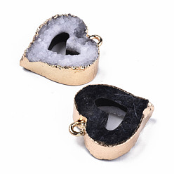 Druzy Agate Natural Druzy Agate Pendants, Druzy Trimmed Stone, with Light Gold Plated Edge and Iron Loop, Heart, 21x18x6~7mm, Hole: 1.8mm