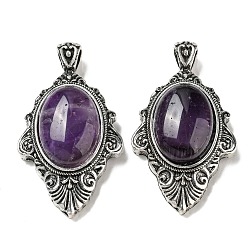 Amethyst Natural Amethyst Big Pendants, Antique Silver Plated Alloy Oval Charms, 55x31.5x13mm, Hole: 7x5mm