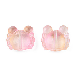 Pink Transparent Spray Painted Glass Beads, Two Tone, Crab, Pink, 13x14x6.5mm, Hole: 1mm