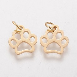 Golden Vacuum Plating 304 Stainless Steel Pendants, Dog Paw Prints, Golden, 13x12x1mm, Hole: 4mm