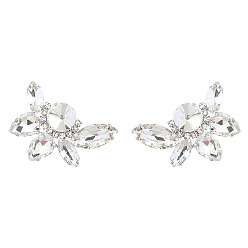 silver Sparkling Rhinestone Flower Earrings for Women - Alloy Chain, Glass Gems, Statement Jewelry