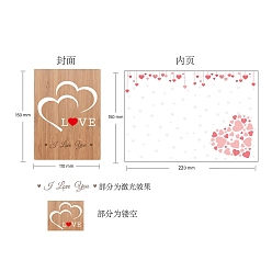 Heart Bamboo Greeting Card & Paper Envelope with Bowknot, Rectangle with Hollow Pattern, Heart Pattern, 150~173x110~124x7mm, 2pcs/set