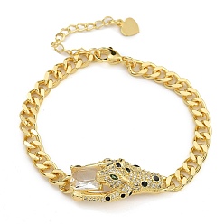 Прозрачный Браслеты из латуни с фианитами и микропаве со звеньями и подвесками, реальный 18 k позолоченный, змея, прозрачные, 6-7/8 дюйм (17.5 см)