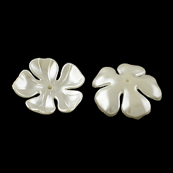 Creamy White 5-Petal Flower ABS Plastic Imitation Pearl Bead Caps, Creamy White, 36x36x8mm, Hole: 2mm