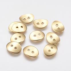 Real 18K Gold Plated 316 Surgical Stainless Steel Buttons, Long-Lasting Plated, Oval, 2-Hole, Real 18K Gold Plated, 10.5x14x1mm, Hole: 2mm