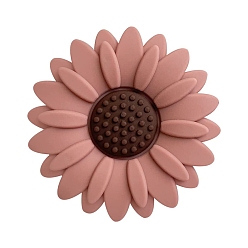 Rosy Brown Flower Food Grade Eco-Friendly Silicone Focal Beads, Silicone Teething Beads, Rosy Brown, 20x20mm