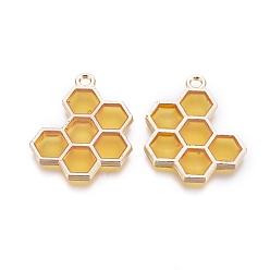 Yellow Alloy Enamel Pendants, Honeycomb, Light Gold, Yellow, 21x17.5x1.5mm, Hole: 1.6mm