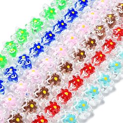 Mixed Color Transparent Glass Beads, with Enamel, Flower, Mixed Color, 21x22x11mm, Hole: 1.2mm