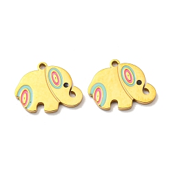 Real 14K Gold Plated 304 Stainless Steel Charms, with Enamel, Elephant Charms, Real 14K Gold Plated, 12x15x1mm, Hole: 1.4mm