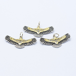 Antique Silver & Antique Golden Brass Micro Pave Cubic Zirconia Pendants, Lead Free & Nickel Free & Cadmium Free, Eagle, Antique Silver & Antique Golden, 13x27x2mm, Hole: 3mm
