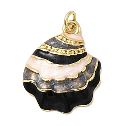 Черный Латунь эмаль подвески, формы раковины, долговечный, стойки покрытие, без свинца и без кадмия, с целью перехода в кольце, золотые, чёрные, 23x19.5x4.5 мм