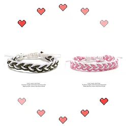 A couple in pink and white plus military green Simple Braided Bracelet for Couples, Friends - Minimalist, Trendy, Handmade.