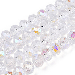 Clear AB Electroplate Glass Beads Strands, AB Color Plated, Faceted, Rondelle, Clear AB, 6x5mm, Hole: 1mm, about 85~88pcs/strand, 16.1~16.5 inch(41~42cm)