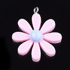 Pink Подвески из смолы, с фурнитурой железной платинового оттенка, цветок, розовые, 33~34x28~30x8~9 мм, отверстие : 2 мм