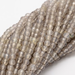 Gray Faceted Natural Agate Round Beads Strands, Dyed, Gray, 4mm, Hole: 1mm, about 92pcs/strand, 15.3 inch