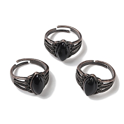Обсидиан Регулируемые кольца из натурального обсидиана «конский глаз», без свинца и без кадмия, латунные кольца на палец с красной медью для женщин и мужчин, внутренний диаметр: 19 мм