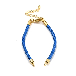 Royal Blue Leather Braided Cord Link Bracelets, Fit for Connector Charms, with Long-Lasting Plated Rack Plating Colden Tone Brass Lobster Claw Clasp & Chain Extender, Royal Blue, 6x1/8 inch(15.2cm), Hole: 2mm