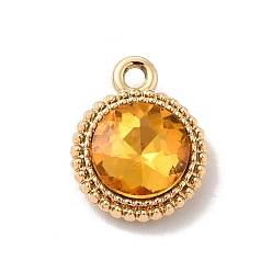 Gold UV Plating Alloy Glass Pendants, Golden, Flat Round Charms, Gold, 17.5x14x5.5mm, Hole: 2mm