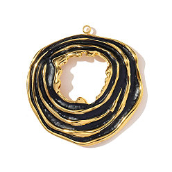 Черный 304 эмаль нержавеющей стали большие кулоны, круглые подвески, ионное покрытие (ip), чёрные, реальный 18 k позолоченный, 54x52 мм