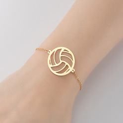 Golden Titanium Steel Circle Link Bracelets for Women, Volleyball, Golden, 7/8 inch(2.3cm)