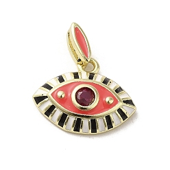 Black Brass Enamel Charms, with Glass, Real 18K Gold Plated, Eye Charm, Black, 11.5x15x3.8mm, Hole: 4.5x1.5mm