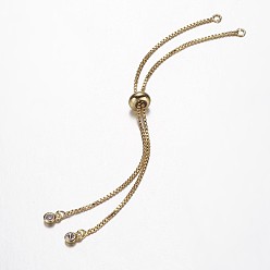 Золотой Латунь браслет-цепочка решений, с кубического циркония, изготовление браслетов-слайдеров, золотые, 5 дюйм (126 мм) x 1 мм, отверстие : 2 мм