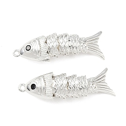 Серебро Латунные микро проложить кубического циркония подвески, рыбы прелести, серебряные, 28.5x8x7 мм, отверстие : 1 мм