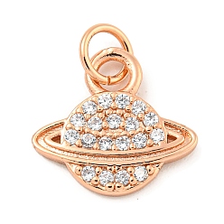 Розовое Золото Покрытие стойки латунь микропаве прозрачные подвески из кубического циркония, долговечный, с прыжковых колец, без свинца и без кадмия, планета, розовое золото , 12x13x2 мм, отверстие : 4 мм