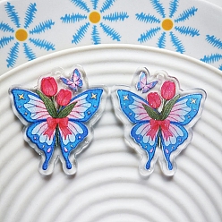 Dodger Blue Transparent Butterfly Acrylic Pendants, Dodger Blue, 38x36mm