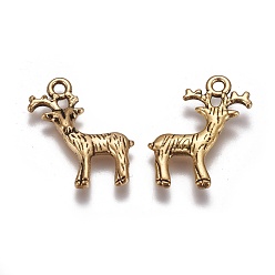 Antique Golden Tibetan Style Alloy Pendant, Christmas Reindeer/Stag, Antique Golden, Lead Free and Cadmium Free, 23.5mm long, 19mm wide, 2.5mm thick, hole: 2mm