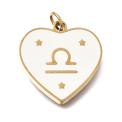Balance Placage sous vide pvd 304 pendentifs en acier inoxydable, avec anneaux de saut et émail, cœur, or, libra, 15x15x1.5mm, Trou: 2.8mm