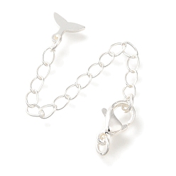 Посеребрённый Карабин-лобстеры, латунные, с концевыми цепочками и подвесками в виде рыбьего хвоста, без кадмия, без никеля и без свинца, 925 серебро покрытием, 68 мм