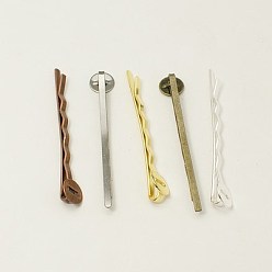 Mixed Color Iron Hair Bobby Pin Findings, Mixed Color, about 2mm wide, 52mm long, 2mm thick, Tray: 8mm