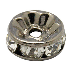 Gunmetal Brass Rhinestone Spacer Beads, Grade A, Crystal, Straight Flange, Rondelle, Gunmetal, 5x2.5mm, Hole: 1mm