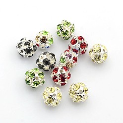 Mixed Color Brass Rhinestone Beads, with Iron Single Core, Grade A, Nickel Free, Silver Metal Color, Round, 8mm in diameter, Hole: 1mm