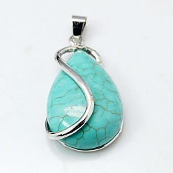Synthetic Turquoise Synthetic Turquoise Gemstone Pendants, with Brass Findings, Drop, Nickel Metal, 38x21x10mm