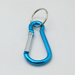 Sky Blue Aluminum Oval Carabiner Keychain, with Iron Clasps, Sky Blue, 60.5x29mm