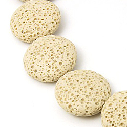 Beige Natural Lava Rock Beads Strands, Dyed, Heishi Beads, Disc/Flat Round, Beige, 20x7mm, Hole: 1mm