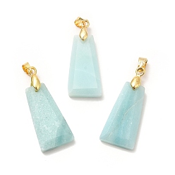 Amazonite Natural Amazonite Pendants, Faceted Trapezoid Charms, with Rack Plating Golden Tone Brass Findings, Cadmium Free & Lead Free, 25~26x12.5~13x3.5~4mm, Hole: 5x4mm
